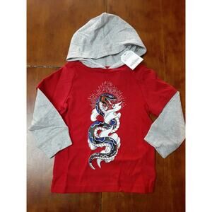 Crazy 8 Baby Boys Long Sleeve Hooded Graphic T Shirt Red Grey Size 18-24 months